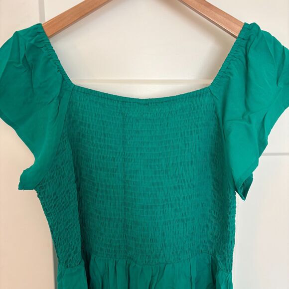 Women’s Green Smocked Boho Maxi Dress Short Sleeve Size M NWT - Picture 8 of 9